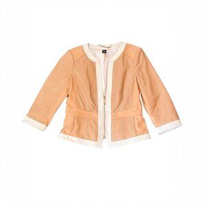 WHBM Tan Cream Leather Jacket Size S Super Clean